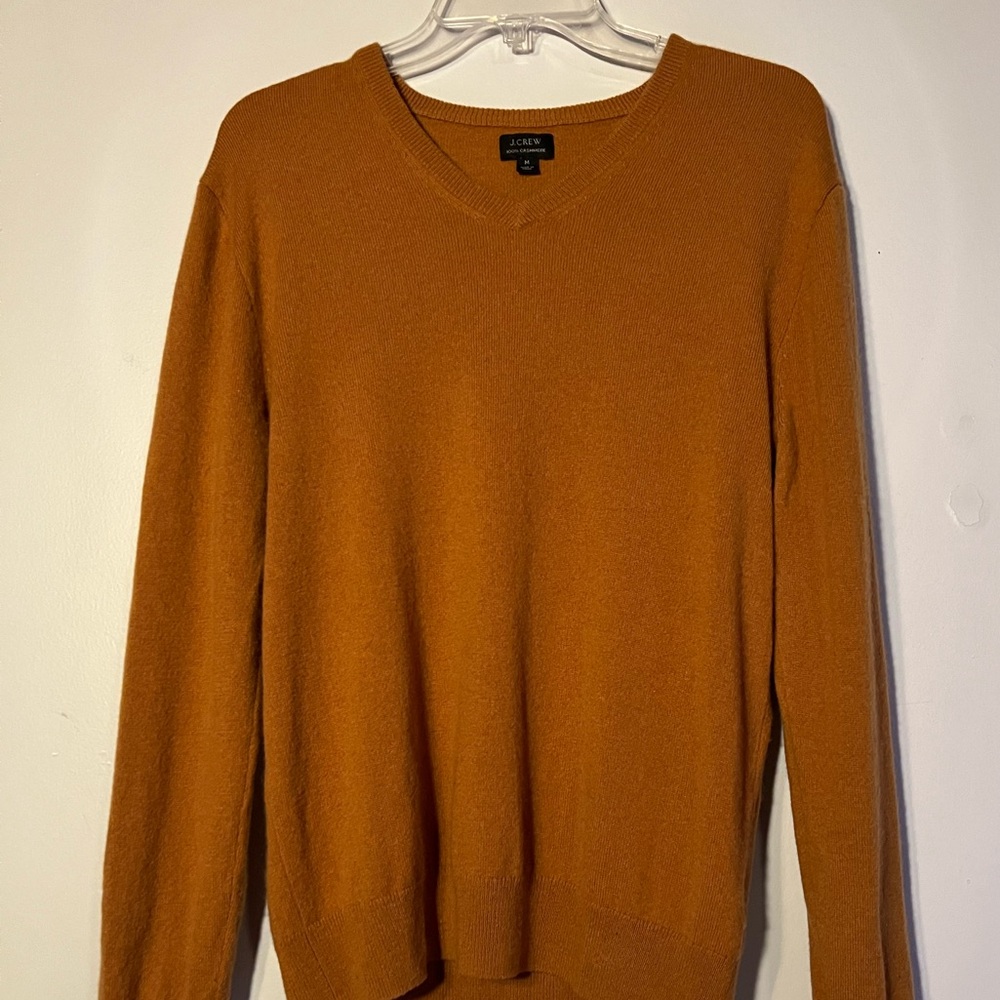 J. Crew 100% Cashmere Sweater Rust Gold V Neck Medium M